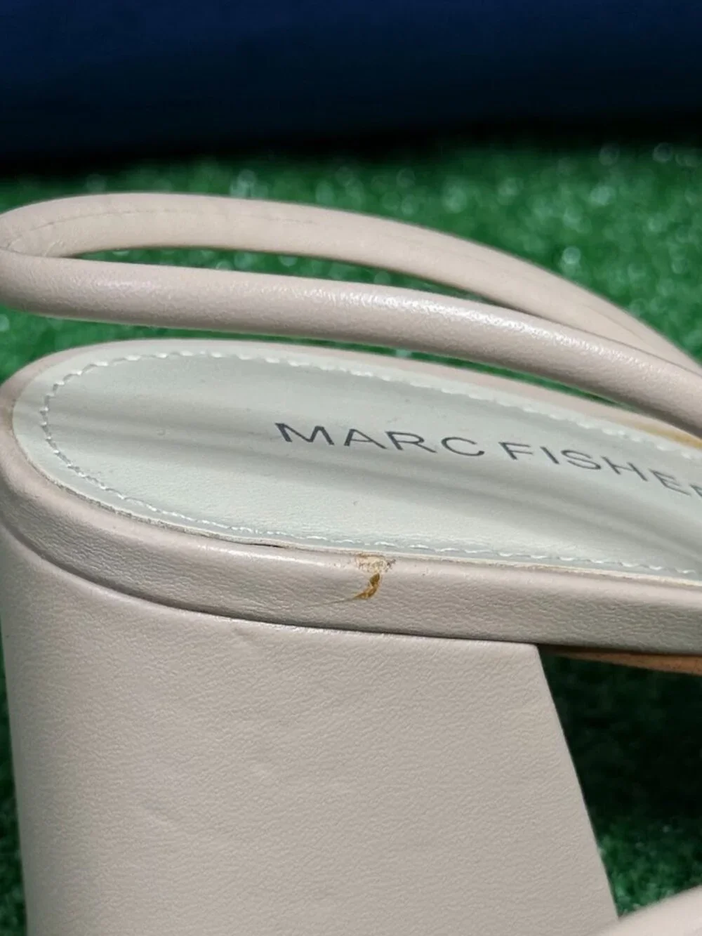Marc Fisher Galvin Beige Single Strap Block Heel Square Toe Sandals Size 8M